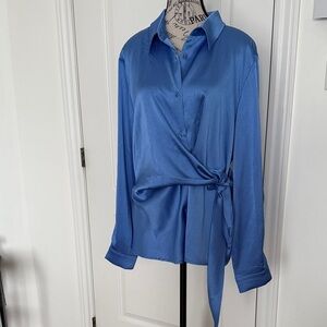 KAFFE Elegant Blue Wrap Blouse